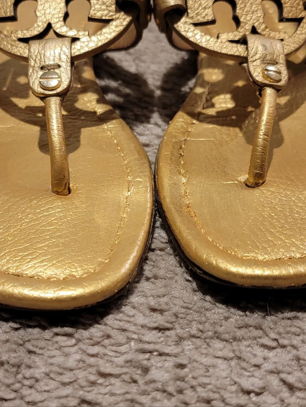 Tory Burch Miller Metallic Gold Pebbled Leather Sandals Size 7.5